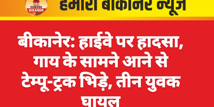 बीकानेर: हाईवे पर हादसा, गाय के सामने आने से टेम्पू-ट्रक भिड़े, तीन युवक घायल