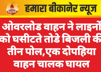 ओवरलोड वाहन ने लाइनों को घसीटते तोडे बिजली की तीन पोल,एक दोपहिया वाहन चालक घायल