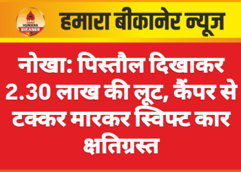 नोखा: पिस्तौल दिखाकर 2.30 लाख की लूट, कैंपर से टक्कर मारकर स्विफ्ट कार क्षतिग्रस्त