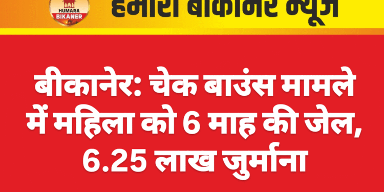 बीकानेर: चेक बाउंस मामले में महिला को 6 माह की जेल, 6.25 लाख जुर्माना