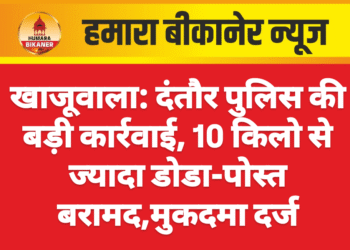 खाजूवाला: दंतौर पुलिस की बड़ी कार्रवाई, 10 किलो से ज्यादा डोडा-पोस्त बरामद,मुकदमा दर्ज