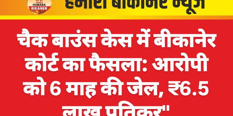 चैक बाउंस केस में बीकानेर कोर्ट का फैसला: आरोपी को 6 माह की जेल, ₹6.5 लाख प्रतिकर”