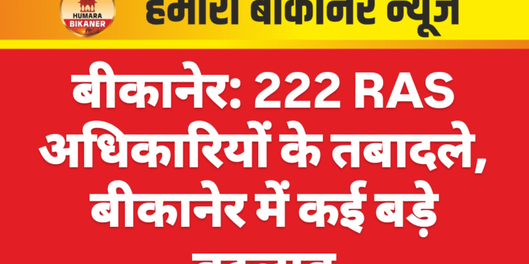 बीकानेर: 222 RAS अधिकारियों के तबादले, बीकानेर में कई बड़े बदलाव