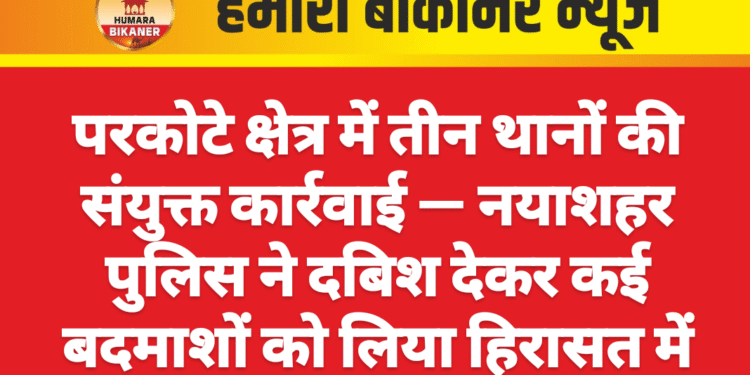 परकोटे क्षेत्र में तीन थानों की संयुक्त कार्रवाई — नयाशहर पुलिस ने दबिश देकर कई बदमाशों को लिया हिरासत में
