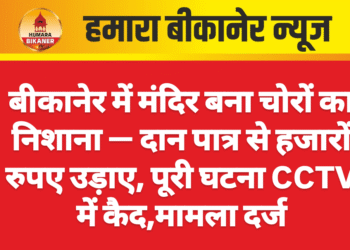 बीकानेर में मंदिर बना चोरों का निशाना — दान पात्र से हजारों रुपए उड़ाए, पूरी घटना CCTV में कैद