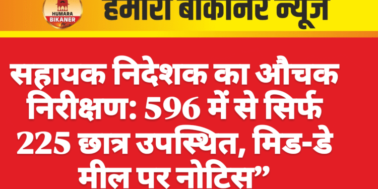 सहायक निदेशक का औचक निरीक्षण: 596 में से सिर्फ 225 छात्र उपस्थित, मिड-डे मील पर नोटिस”