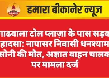 गाढवाला टोल प्लाज़ा के पास सड़क हादसा: नापासर निवासी धनश्याम सोनी की मौत, अज्ञात वाहन चालक पर मामला दर्ज