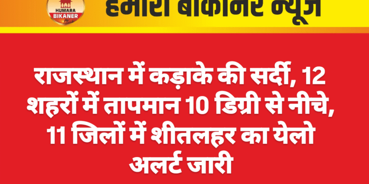राजस्थान में कड़ाके की सर्दी, 12 शहरों में तापमान 10 डिग्री से नीचे  11 जिलों में शीतलहर का येलो अलर्ट जारी
