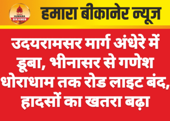 उदयरामसर मार्ग अंधेरे में डूबा, भीनासर से गणेश धोराधाम तक रोड लाइट बंद, हादसों का खतरा बढ़ा