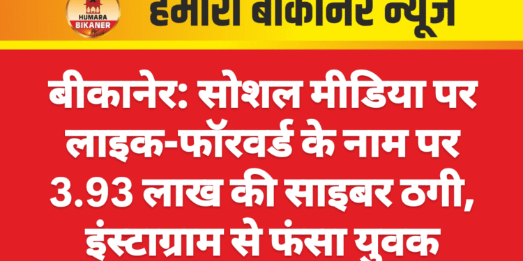 बीकानेर: सोशल मीडिया पर लाइक-फॉरवर्ड के नाम पर 3.93 लाख की साइबर ठगी, इंस्टाग्राम से फंसा युवक