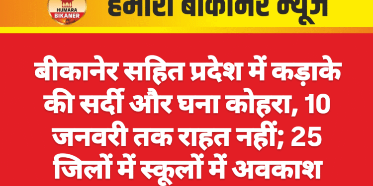 बीकानेर सहित प्रदेश में कड़ाके की सर्दी और घना कोहरा, 10 जनवरी तक राहत नहीं; 25 जिलों में स्कूलों में अवकाश