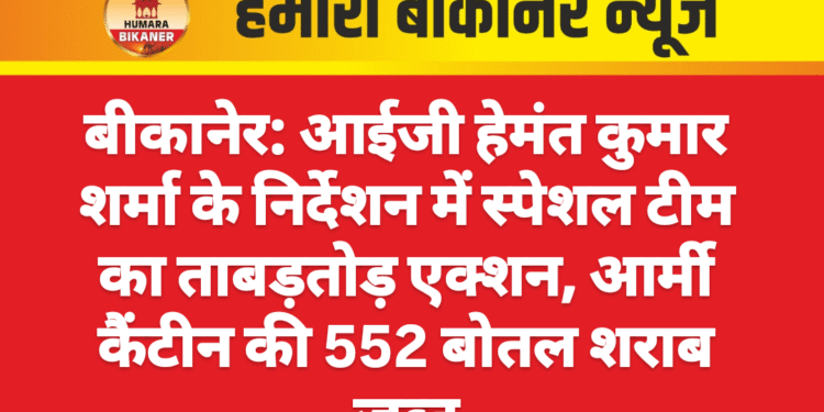 बीकानेर: आईजी हेमंत कुमार शर्मा के निर्देशन में स्पेशल टीम का ताबड़तोड़ एक्शन, आर्मी कैंटीन की 552 बोतल शराब जब्त