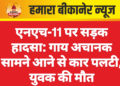 एनएच-11 पर सड़क हादसा: गाय अचानक सामने आने से कार पलटी, युवक की मौत