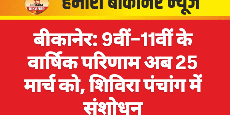 बीकानेर: 9वीं–11वीं के वार्षिक परिणाम अब 25 मार्च को, शिविरा पंचांग में संशोधन