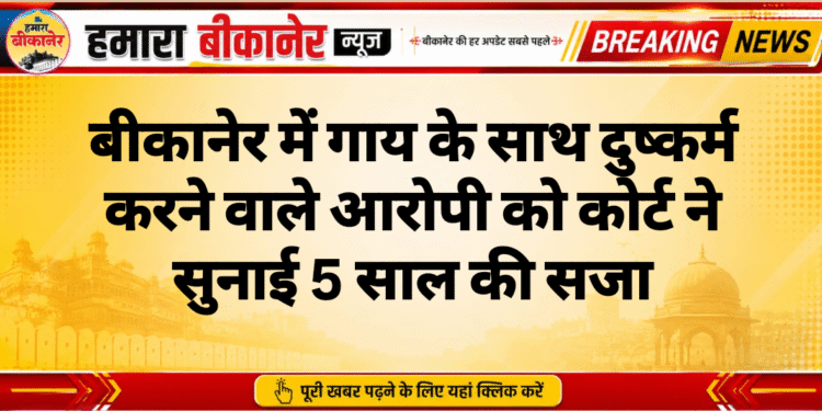बीकानेर में गाय के साथ दुष्कर्म करने वाले आरोपी को कोर्ट ने सुनाई 5 साल की सजा